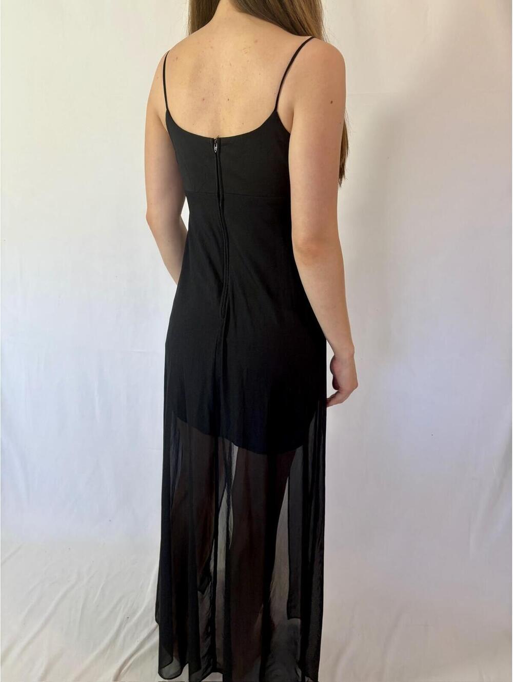 Vintage Blondie Nites Black Rosette Mesh Overlay High Low Evening Gown - Picture 4 of 7